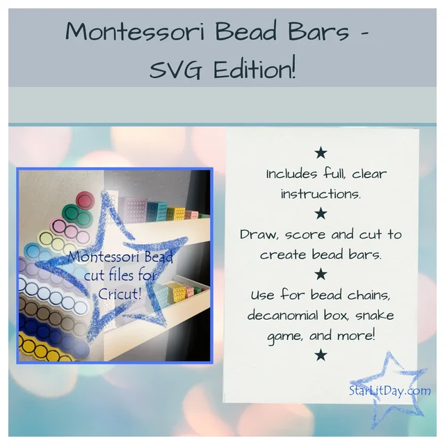 Montessori Bead Bar Files for Cricut (svg) - 6mm beads Montessori Bead Bars