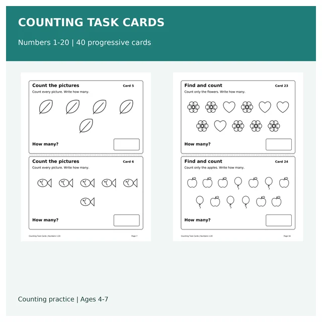 Counting Task Cards (Numbers 1–20)