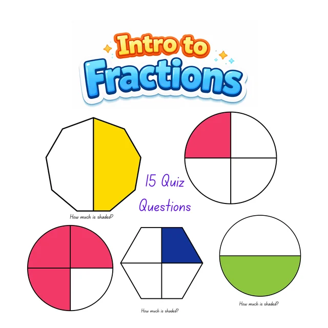 Intro to Fractions Quiz – 15 Questions - Print or online Quiz - Try or FREE Download