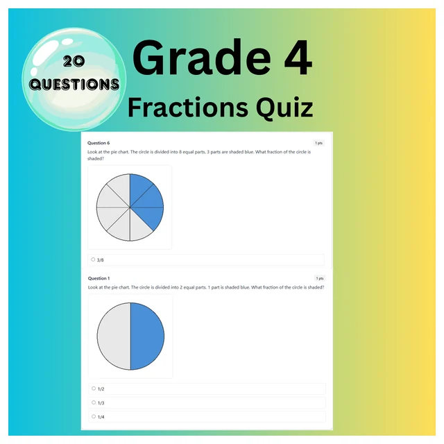 Year 4 Fractions: Pie Chart Quiz. Print or Complete Online