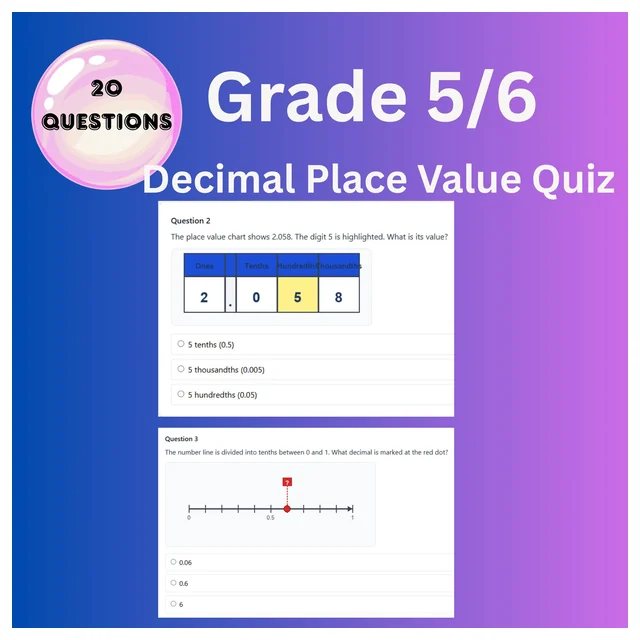 Year 5/6 Decimal Place Value Quiz (Print or complete online)