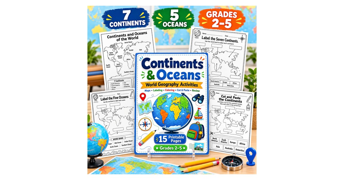 Continents and Oceans Worksheets | World Geography Map Sk… | TGM