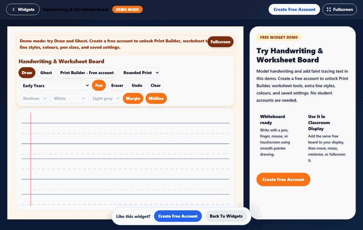 Handwriting & Worksheet Board widget preview