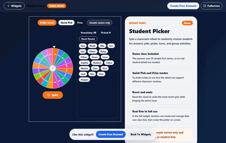 Student Picker widget preview