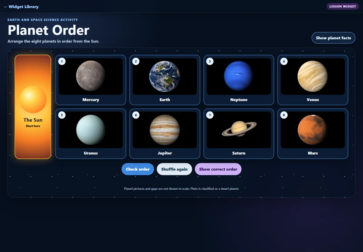 Actual interactive lesson widget recommended by Teacher Companion AI