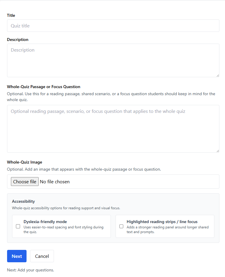 TGM Quiz Builder example 1