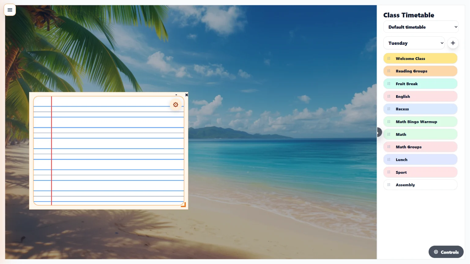 A classroom display with a subject background