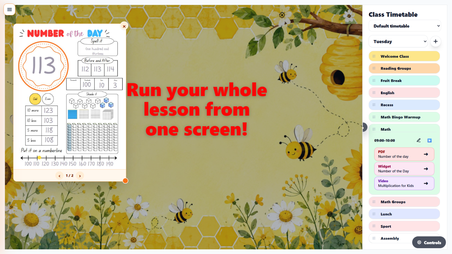 A Classroom Display Hub teaching-day example